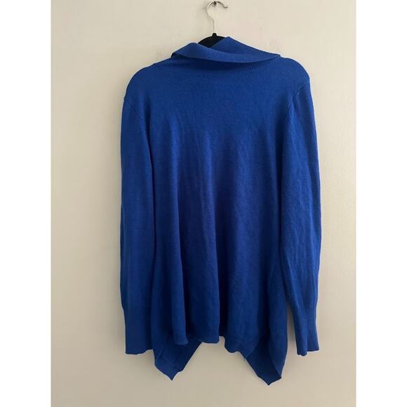 New York & Company Royal Blue Cowl Neck Button Sweater Size Large Asymmetric - Picture 2 of 6